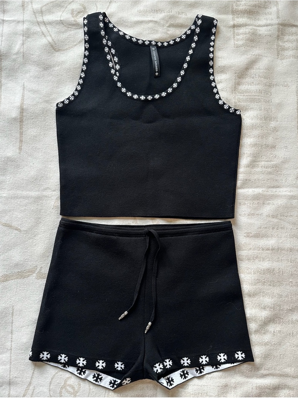Chrome Hearts Black Knit Two-Piece Set with White Trim